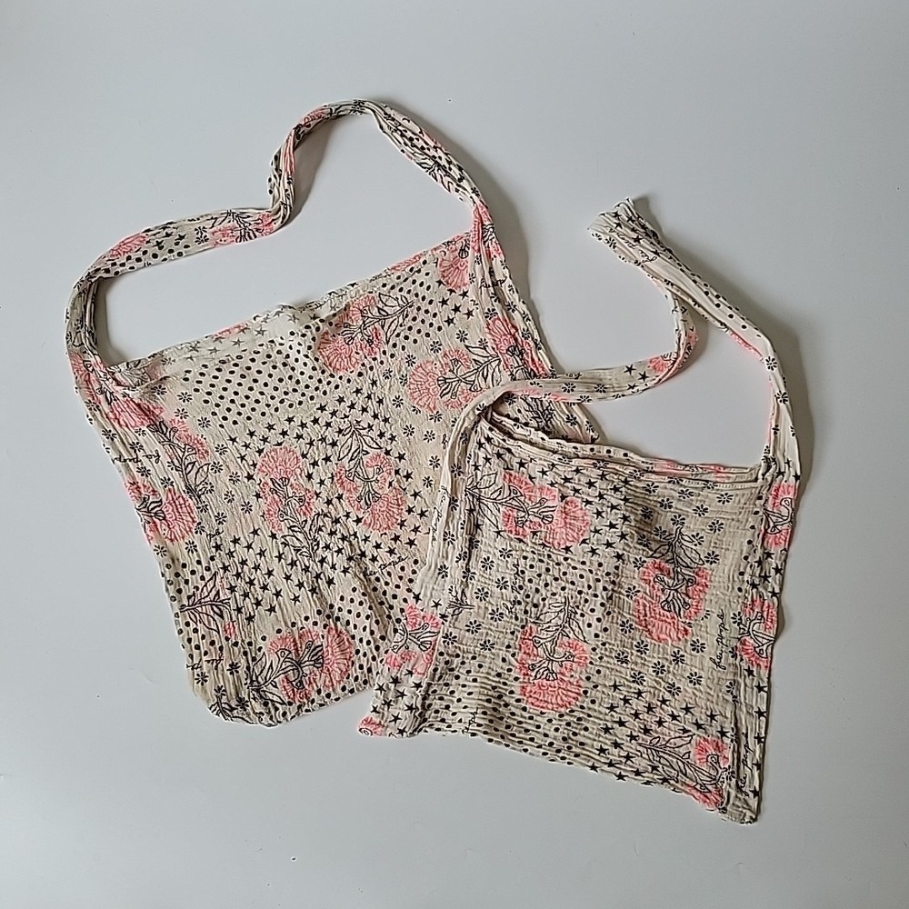 Free People Reuseable Tote Crossbody Bag Floral‎ Slouchy Gauze Boho Hippie Vegan